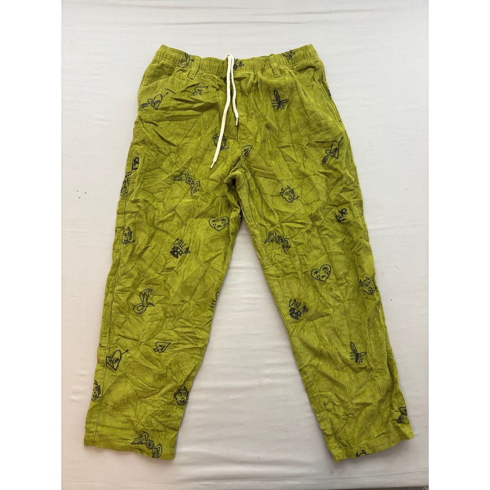 Urban Outfitters Lime Green Graphic Print Corduroy Pants Mens Large Drawstring